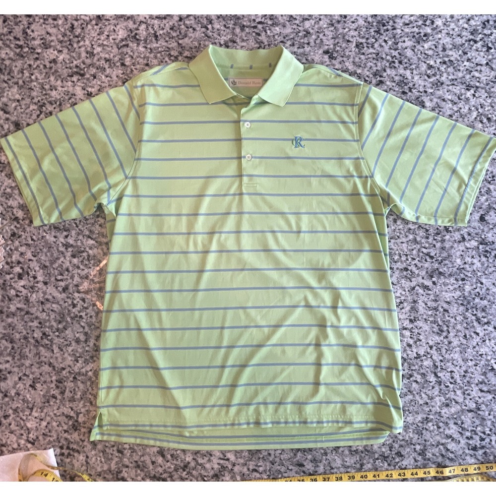 Donald Ross Polo‎ Golf Shirt Mens Large Green Blue Stripe Short Sleeve Casual